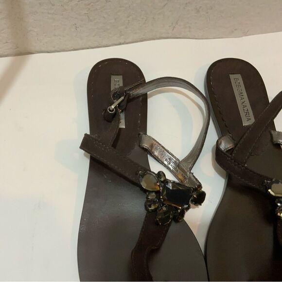 BCBG MaxAzria Dark Brown Leather Sandals with jeweled Accent U.S. Size 10 B - Picture 4 of 10